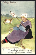 CPA Alte Französische Bauernfrau Aus Der Bretagne Beim Weben  - Ohne Zuordnung