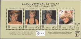 1998 Tuvalu Death Of Princess Diana Minisheet (** / MNH / UMM) - Royalties, Royals