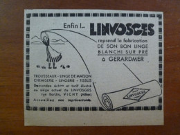 Publicité 1949 LINVOSGES Le Bon Linge Blanchi Sur Pré à Gerarmer à Vichy - Publicités