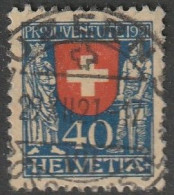 Schweiz: 1921, Mi. Nr. 174, „Pro Juventute“: Wappen (VI),  40+10 C. Bundeswappen,.   Gestpl./used - Oblitérés