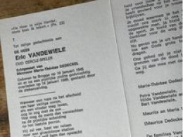 Cercle Brugge Oud Speler Doodsprentje Eric Vandewiele 1945  1989 - Kleding, Souvenirs & Andere