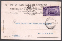 VERONA - 1926 - CARTOLINA INTESTATA - ISTITUTO FEDERALE DI CREDITO - SPEDITA AD OPPEANO (INT701) - Mercaderes