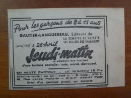 Publicité 1949 Jeudi Matin Le Journal Des Garçons Gautier Languereau éditeurs Formule Nouvelle - Advertising