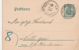 Deutsches Reich  Karte Mit Tagesstempel Reichenbach O.A. Göppingen 1902 Lk Esslingen Nach Nellingen Lk Alb Donau-Kreis - Lettres & Documents