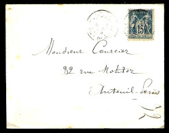 LETTRE DE ST OMER (Pas De Calais) - TYPE SAGE - 1890 - POUR AUTEUIL - 1876-1898 Sage (Type II)