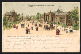 Lithographie Paris, Exposition Universelle De 1900, La Nouvelle Avenue Avec Grand Et Petit Palais  - Tentoonstellingen