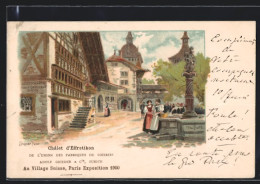 Lithographie Paris, Exposition Universelle De 1900, Au Village Suisse  - Ausstellungen