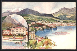 Künstler-AK Ernst Schlemo: Lugano-Paradiso, Pension Villa Carmen U. Riviera Deutsches Haus, Teilansicht  - Riviera