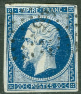 France  Yv  14A Ob TB  Bleu Foncé PC 455 Boulogne Sur Mer  - 1853-1860 Napoleon III