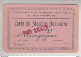 Fixe Puy De Dôme Montpeyroux Compagnie Des Sapeurs Pompiers Carte Membre Honoraire  1922-1923 - Tessere Associative