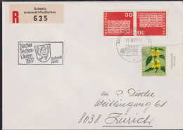 Schweiz R-Brief Zusammendruck Zum:CH K54+L256, Mi:K52+1066, Flagge Zürcher Sechse-Läuten 1977 - Stadtzunft Zürich - Se-Tenant