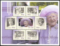 2002 Tuvalu Memorial For HM Queen Mother Elizabeth Minisheets (** / MNH / UMM) - Royalties, Royals