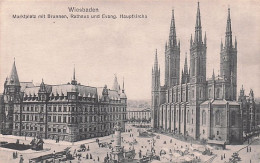 WIESBADEN - Marktplatz Mit Brunnen - Rathaus Und Evang Hauptkirche - Wiesbaden