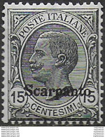 1921-22 Egeo Scarpanto 15c. Grigio MNH Sassone N. 10 - Zonder Classificatie