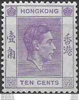 1938 Hong Kong George VI 10c. Bright Violet MNH SG N. 145 - Other & Unclassified