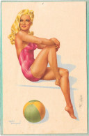 PIN UP Blonde En Maillot De Bain - Ballon - André BREMOND - 9 X 14 Cm - Pin-Ups