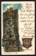 Lithographie Wien, Graben, Denkmal Und Wappen  - Sonstige & Ohne Zuordnung