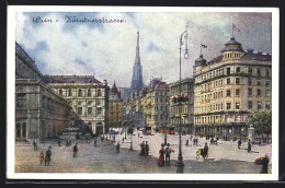 Künstler-AK Wien, Kärntnerstrasse, Belebte Partie Mit Blick Auf Den Stephansdom  - Sonstige & Ohne Zuordnung