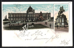 Lithographie Wien I, Maria Theresien Platz, Hof-Museum Mit Maria Theresia-Monument, Prinz Eugen-Monument  - Sonstige & Ohne Zuordnung