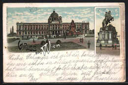 Lithographie Wien, Hof-Museum Mit Maria Theresia-Monument, Prinz Eugen-Monument  - Autres & Non Classés