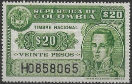 Colombia TIMBRE NACIONAL 20 PESOS GENERAL CORDOBA  ** - Colombia