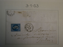 DP 19 FRANCE  LETTRE  1863 MARSEILLE A FONTENAY +N° 22 COUPE CISEAU NORD  ++AFF. INTERESSANT+ #0 - 1849-1876: Classic Period