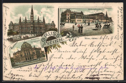 Lithographie Wien, Reichstagsgebäude, Rathaus, Deutsches Volkstheater  - Andere & Zonder Classificatie