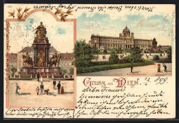 Lithographie Wien, K. K. Museum Und Maria-Theresien-Denkmal  - Sonstige & Ohne Zuordnung