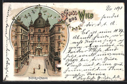 Lithographie Wien, Strassenpartie Vor Der Peterskirche, Blumengirlande  - Sonstige & Ohne Zuordnung