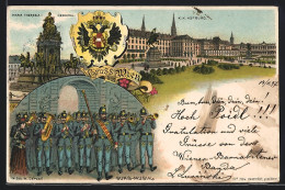 Lithographie Wien, Hofburg, Maria Theresia-Denkmal, K.K. Hofburg  - Autres & Non Classés