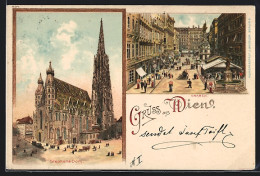 Lithographie Wien, Stephans Dom, Graben  - Andere & Zonder Classificatie