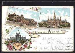 Lithographie Wien, K. K. Arsenal, Reichsrathsgebäude, Rathhaus  - Autres & Non Classés