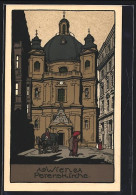 Steindruck-AK Wien, Peterskirche Mit Pferdewagen  - Autres & Non Classés