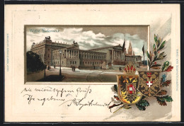 Lithographie Wien, Parlament, Wappen Und Eichenlaub  - Autres & Non Classés