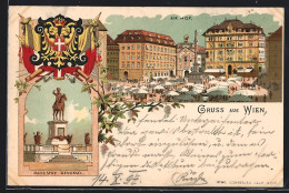 Lithographie Wien, Am Hof, Radezky Denkmal, Wappen  - Autres & Non Classés