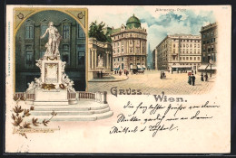 Lithographie Wien, Mozart-Denkmal, Albrechts-Platz  - Andere & Zonder Classificatie