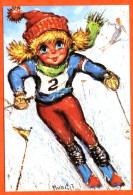GAMINS Par Michel Thomas SKIEUSE Slalom  C/ 100 N° 84  1975  Illustrateur Enfants Carte Vierge TBE - Thomas