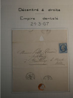 DP 19 FRANCE  LETTRE   1867  LUCON   +N° 22 TRES DECALé   ++AFF. INTERESSANT+ - 1849-1876: Période Classique