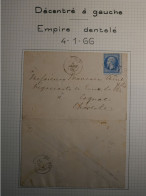 DP 19 FRANCE  LETTRE   1866 A COGNAC    +N° 22 TRES DECALé   ++AFF. INTERESSANT+ - 1849-1876: Période Classique