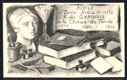 Künstler-AK La Chaux-de-Fonds, Jubile De L`Ecole Industrielle & Du Gymnase, 1855-1900-1925, Frauenbüste Und Bücher  - La Chaux-de-Fonds