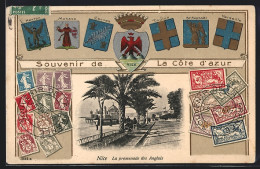 CPA Nice, La Promenade Des Anglais, Armoiries Et Briefmarken  - Other & Unclassified