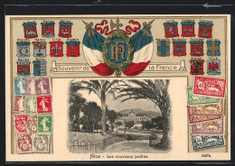 CPA Nice, Les Nouveaux Jardins, Briefmarken Avec Armoiries  - Autres & Non Classés