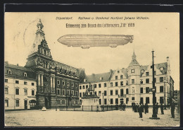AK Düsseldorf, Zepelin Z III über Dem Rathaus Und Dem Denkmal Kurüfrst Johann Wilhelm, 1909  - Luchtschepen