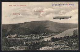 AK Falkenburg, Zeppelin über Trechtingshausen, Vom Teufelskädrich Gesehen  - Zeppeline