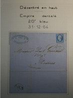 DP 19 FRANCE  LETTRE  31 12  1864 A  POITIERS   +N° 22 TRES DECALé   ++AFF. INTERESSANT+ - 1849-1876: Classic Period