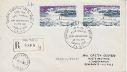 TAAF Registered Cover Ca Dumont D'Urville / Terre Adelie 25.12.1981 Ca Longyearbyen  12.1.1982 (AW171) - Covers & Documents
