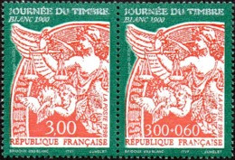 France N° 3136,A ** Journée Du Timbre. Blanc En Paire (Timbres De Carnet ) - Unused Stamps