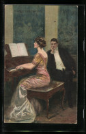 Künstler-AK Clarence F.Underwood: A Symphony Of Hearts, Frau Spielt Ihm Auf Dem Klavier Vor  - Underwood, Clarence F.