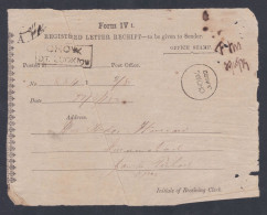 Inde British India 1874 Used Registered Letter Receipt, Chowk, Lucknow - 1858-79 Kronenkolonie