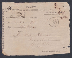 Inde British India 1874 Used Registered Letter Receipt, Chowk, Lucknow - 1858-79 Kolonie Van De Kroon